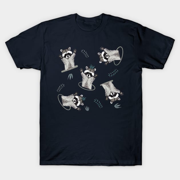 Jolly Playful Raccoons T-Shirt by Blissful Drizzle